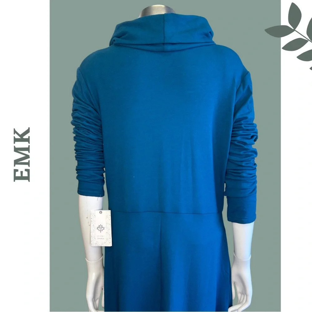 EMK Irene Midi Dress Long Sleeves w/ Pockets Cowl Neck Teal Bamboo Blend - Picture 9 of 10